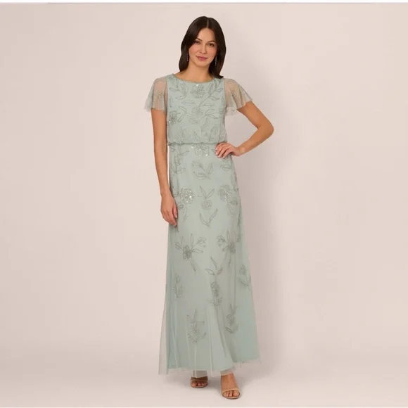 sage beaded dress Luxury Sage Green Beaded A-Line Spaghetti Strap Evening Dress LA72805 main image 0